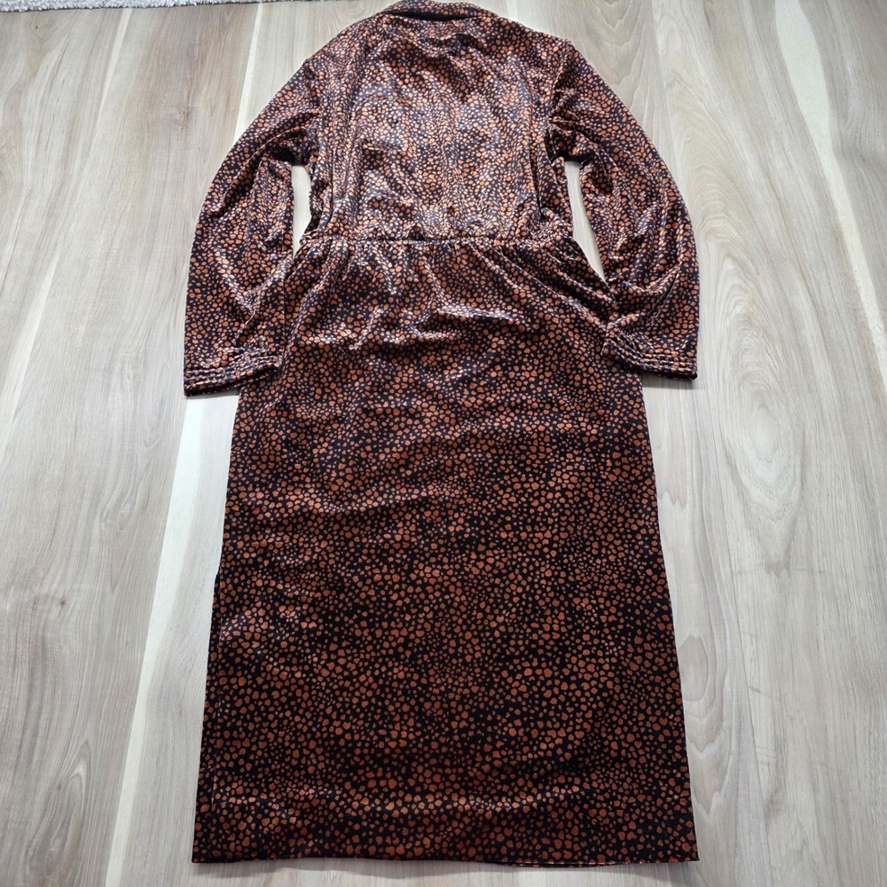 Ming Ying Tokyo Vintage‎ Midi Dress Velvet Mock Neck Animal Print Bronze Black S